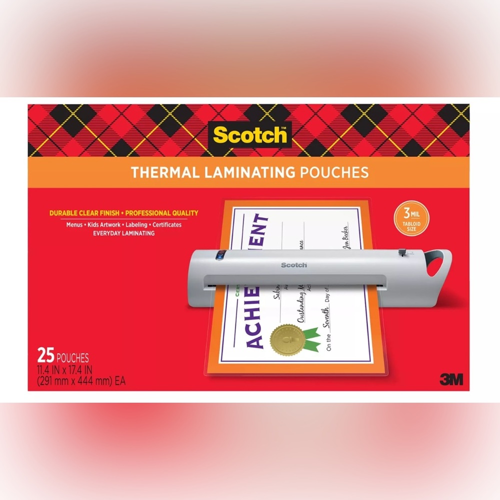 Scotch Laminating Pouches TP3856-25, 11.45 in x 17.48 in (290 mm x 443 mm)